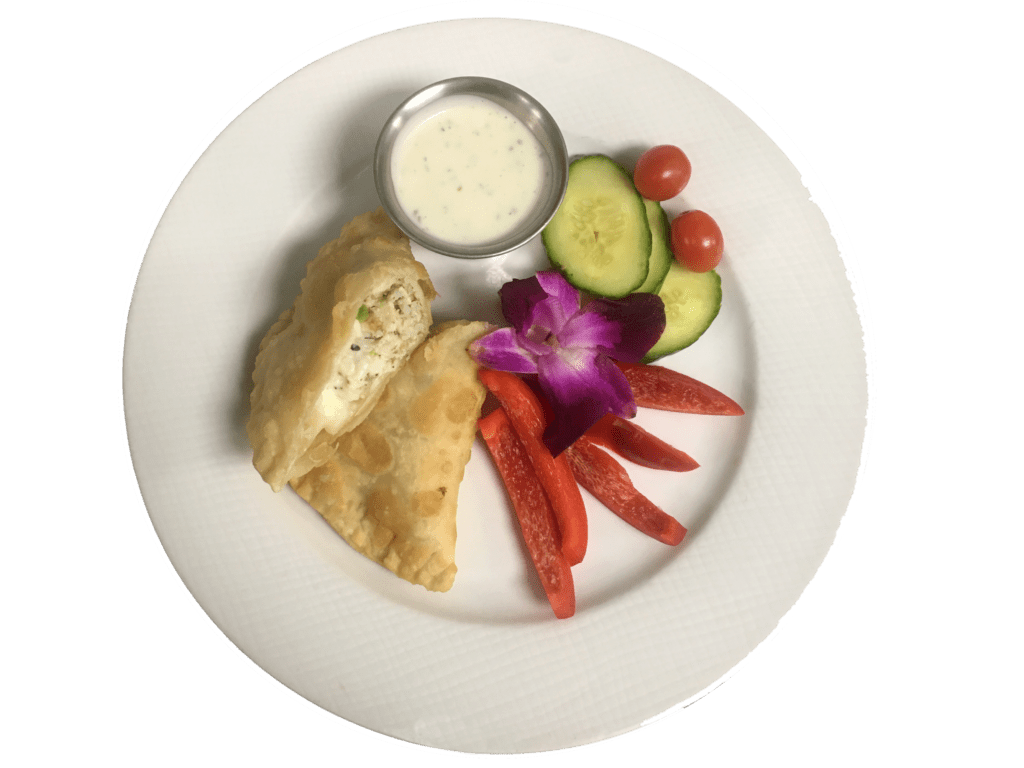 Chicken Rice and Sauce in an Empanada Shell