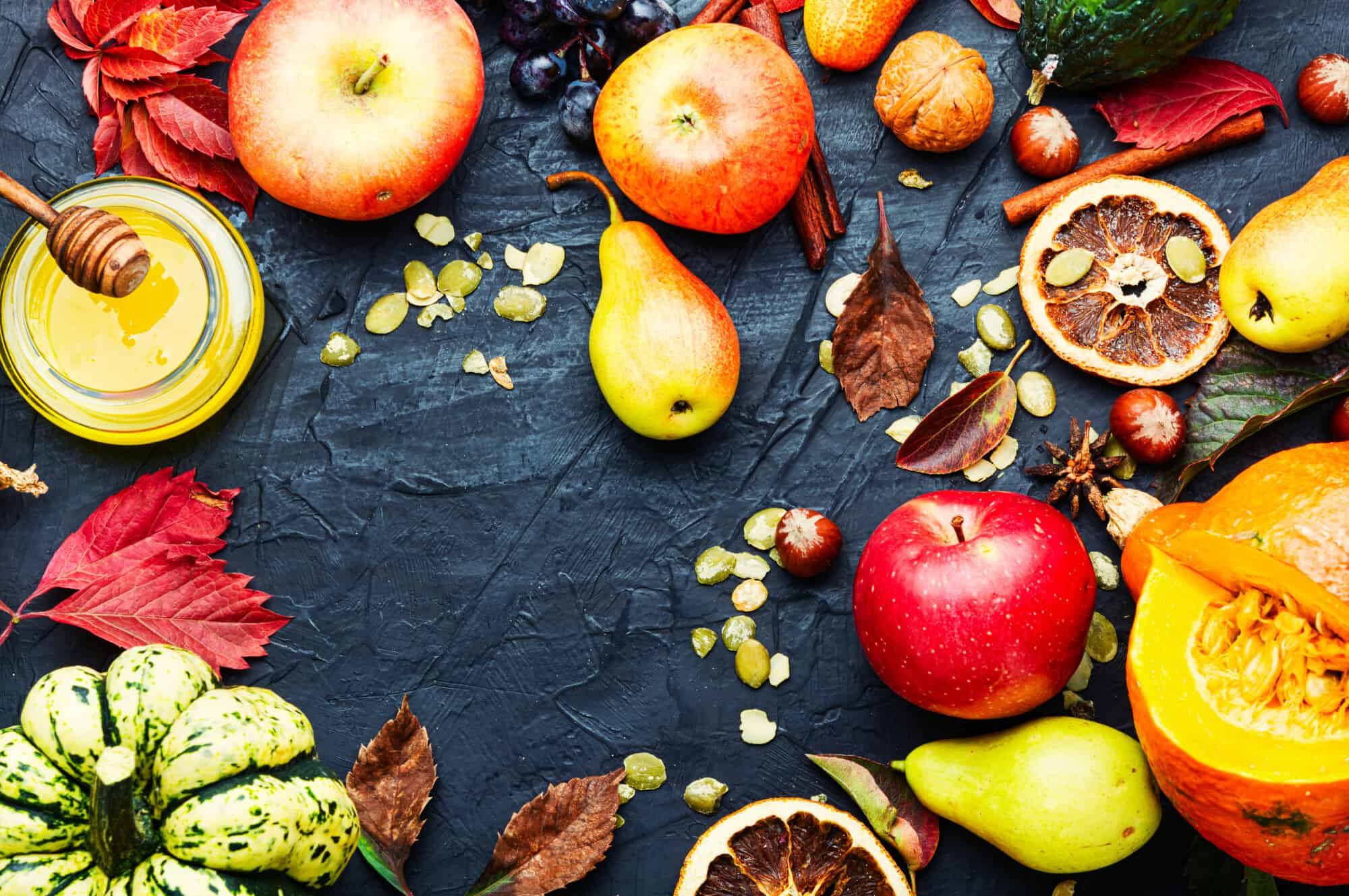 Autumn,Background,With,Seasonal,Autumn,Fruit,pumpkins,And,Nuts.autumn,Nature,Concept.autumn